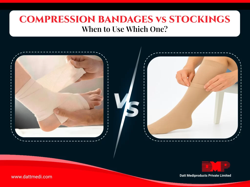 Compression bandage and stocking placed side by side