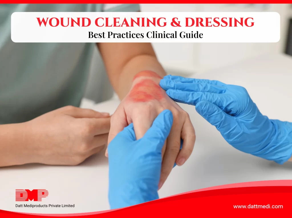 Cleaning wound with sterile saline before applying dressing