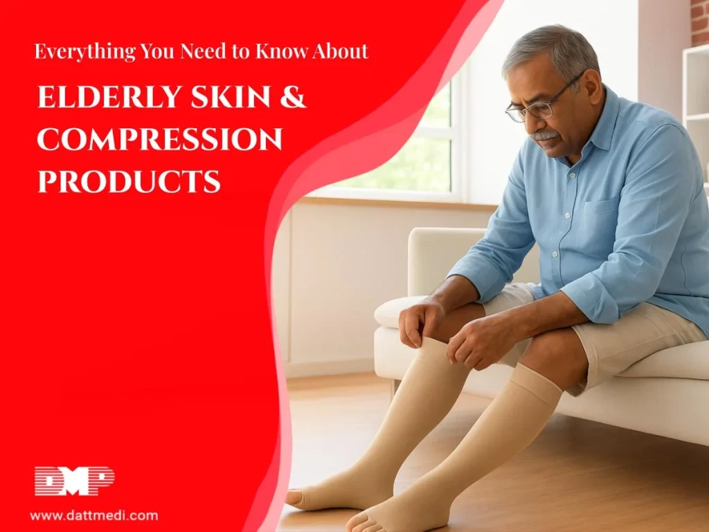 Elderly patient wearing soft compression stocking