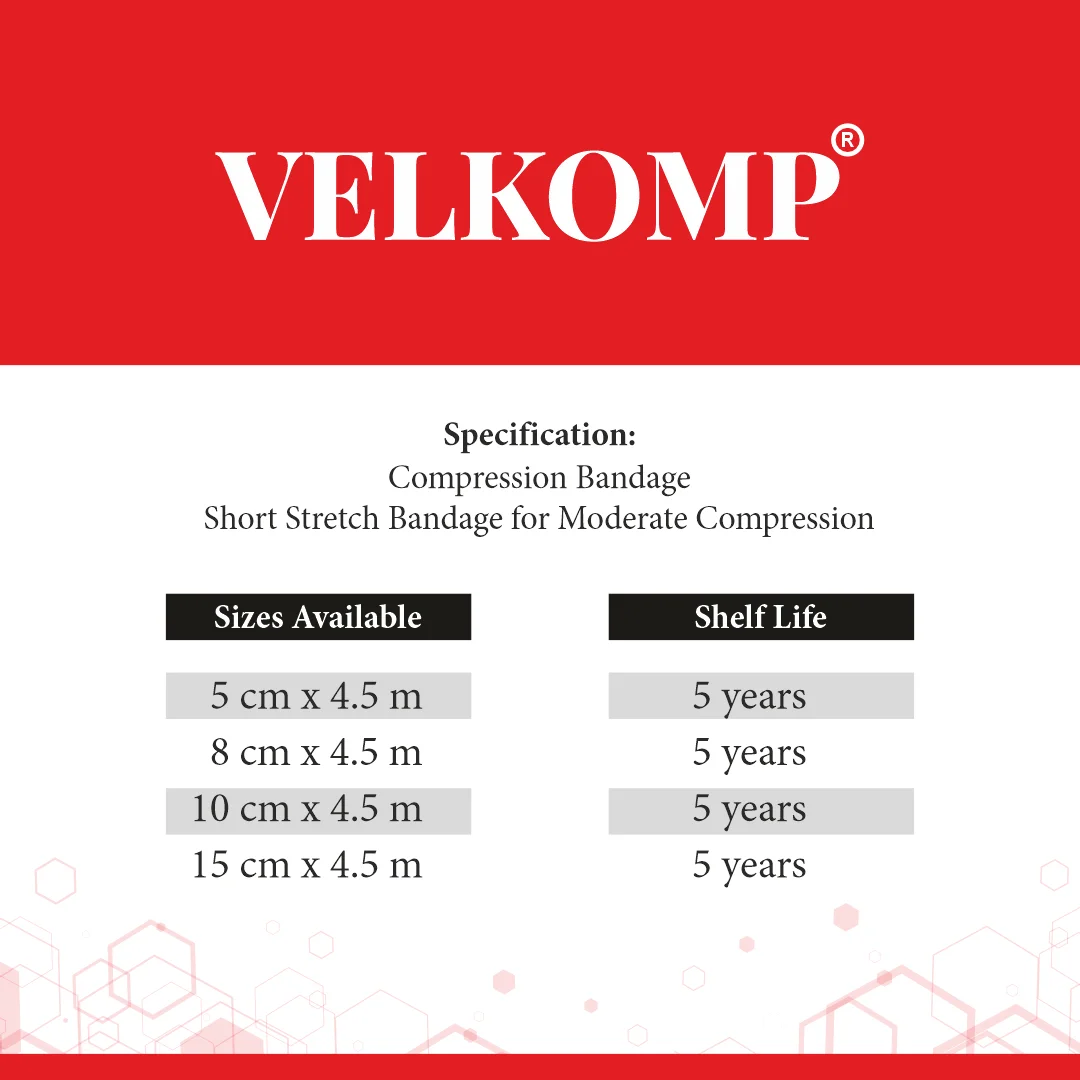 Velkomp compression bandage for wound care support