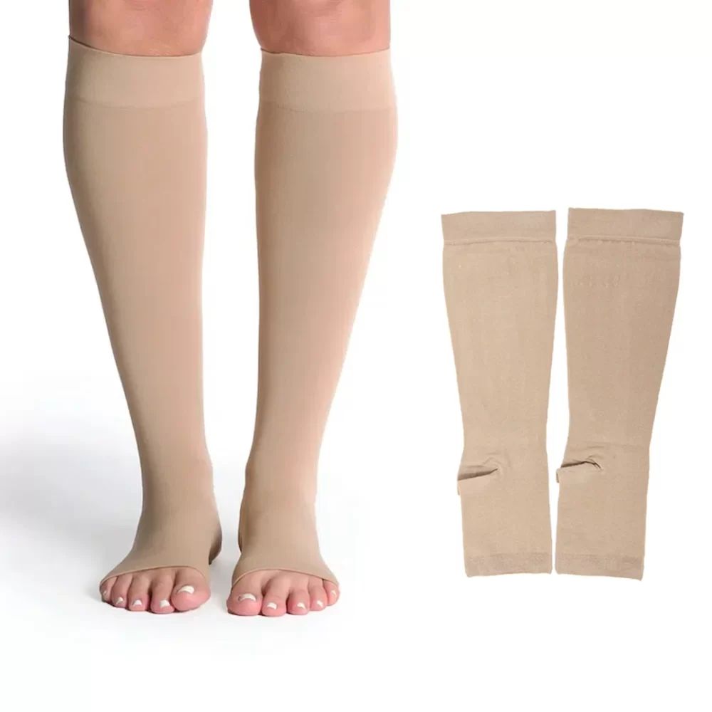 Velcare® Class 2 varicose vein stockings, skin colour, open toe, A-D length
