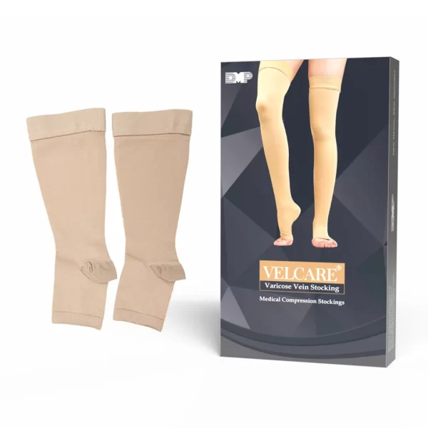 Velcare® Class 2 varicose vein stockings, skin colour, open toe, with silicone band, A-D