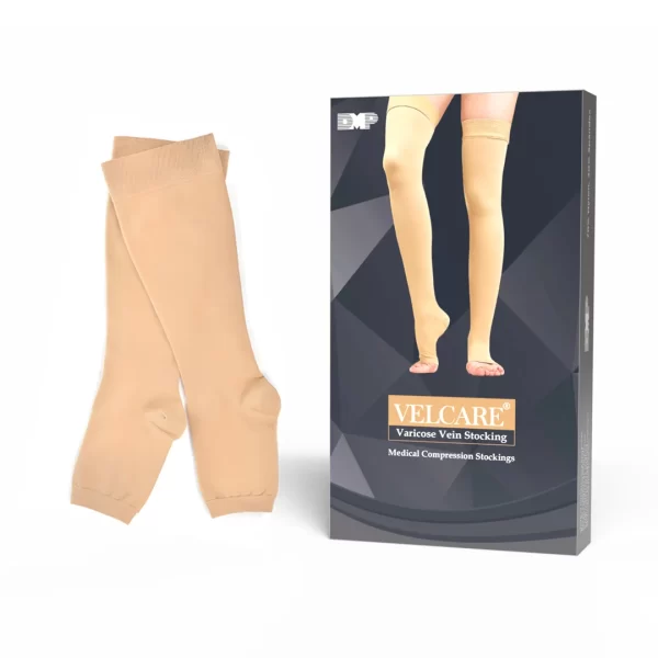 Velcare® Class 2 varicose vein stockings, skin colour, open toe, with silicone band, A-G