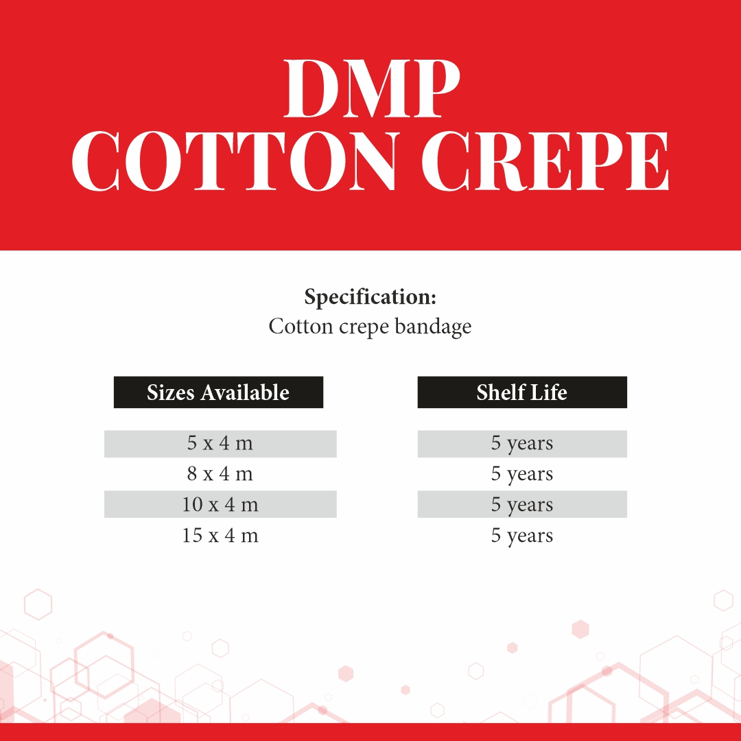 Specification sheet for DMP Cotton Crepe cotton crepe compression bandage