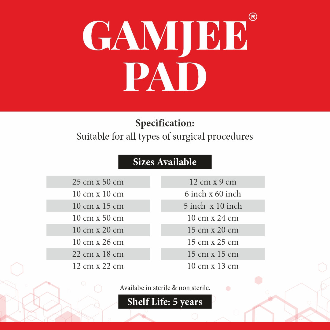 Specification sheet for DMP Gamjee Pad absorbent gamjee wound pad