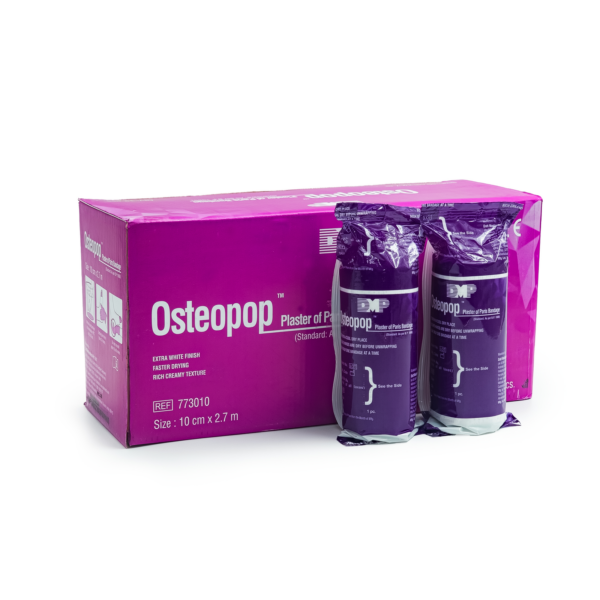 Osteopop plaster of paris bandage shown with its retail packaging
