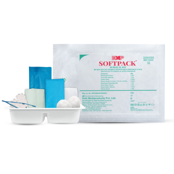 SOFTPACK sterile wound dressing kit shown with its retail packaging