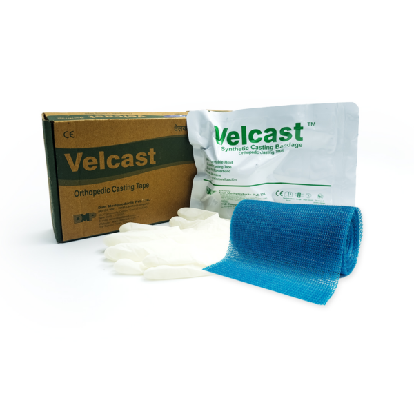 Velcast fiberglass orthopedic casting tape shown with its retail packaging