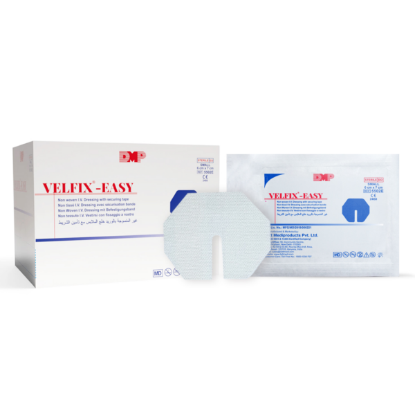 VELFIX Easy post-operative wound dressing shown with its retail packaging