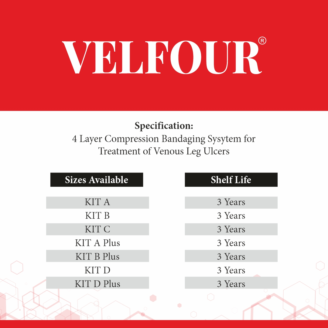Specification sheet for Velfour four layer compression bandage system