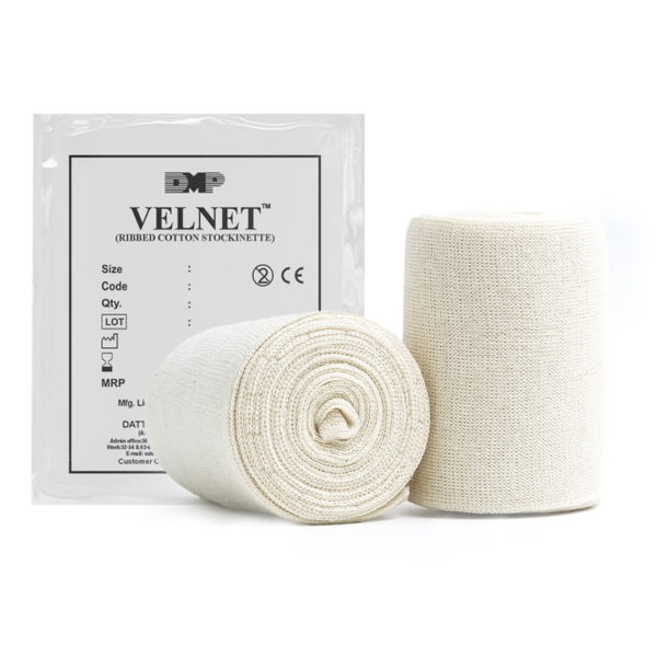 Velnet cotton stockinette for compression bandages shown with its retail packaging