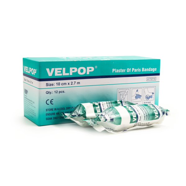 Velpop plaster of paris cast bandage shown with its retail packaging