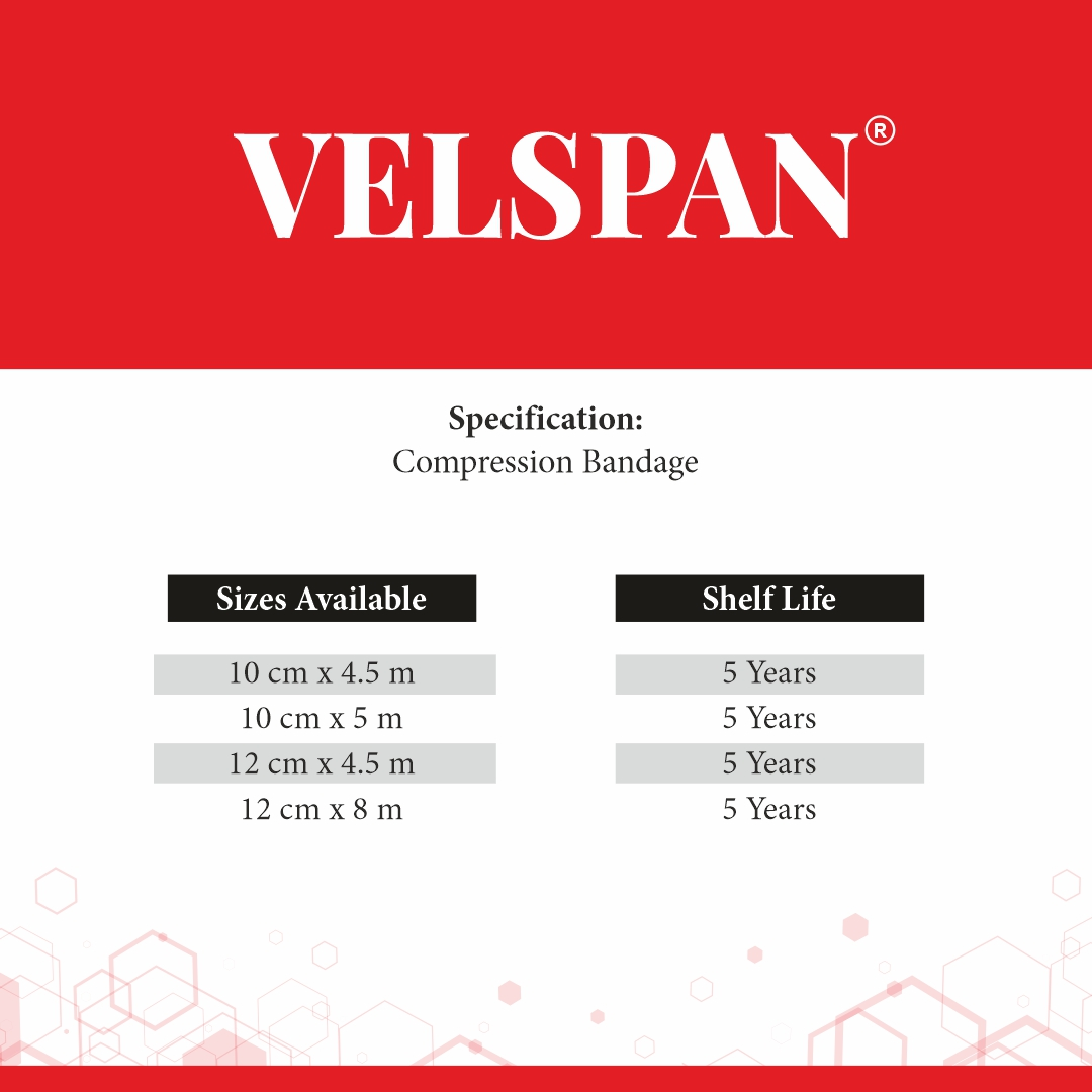 Specification sheet for Velspan long stretch high compression bandage
