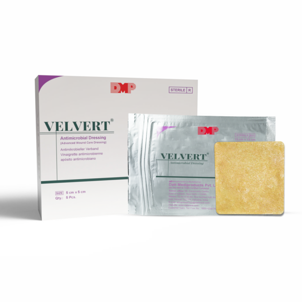 VELVERT natural antimicrobial wound dressing shown with its retail packaging